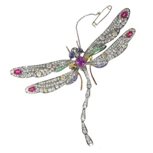Magnificent Art Nouveau bejeweled dragonfly brooch